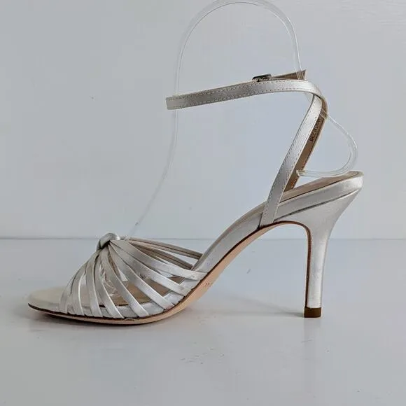 Loeffler Randall Shoes Ada Women 6 White Satin Heel Ankle Strap Open Toe Wedding
