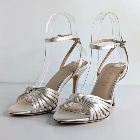 Loeffler Randall Shoes Ada Women 6 White Satin Heel Ankle Strap Open Toe Wedding
