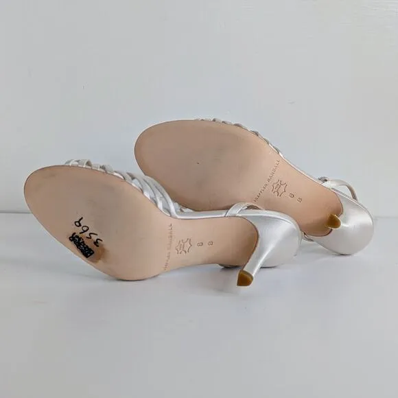 Loeffler Randall Shoes Ada Women 6 White Satin Heel Ankle Strap Open Toe Wedding