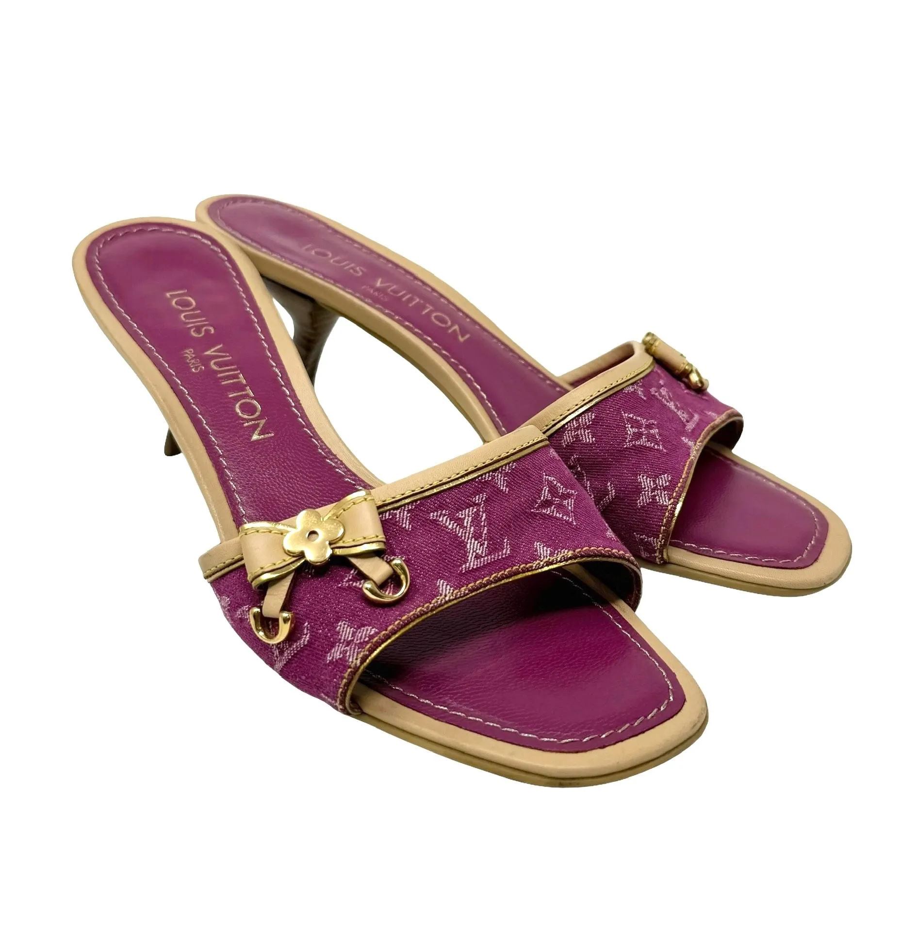 Louis Vuitton Pink Denim Monogram Kitten Heels