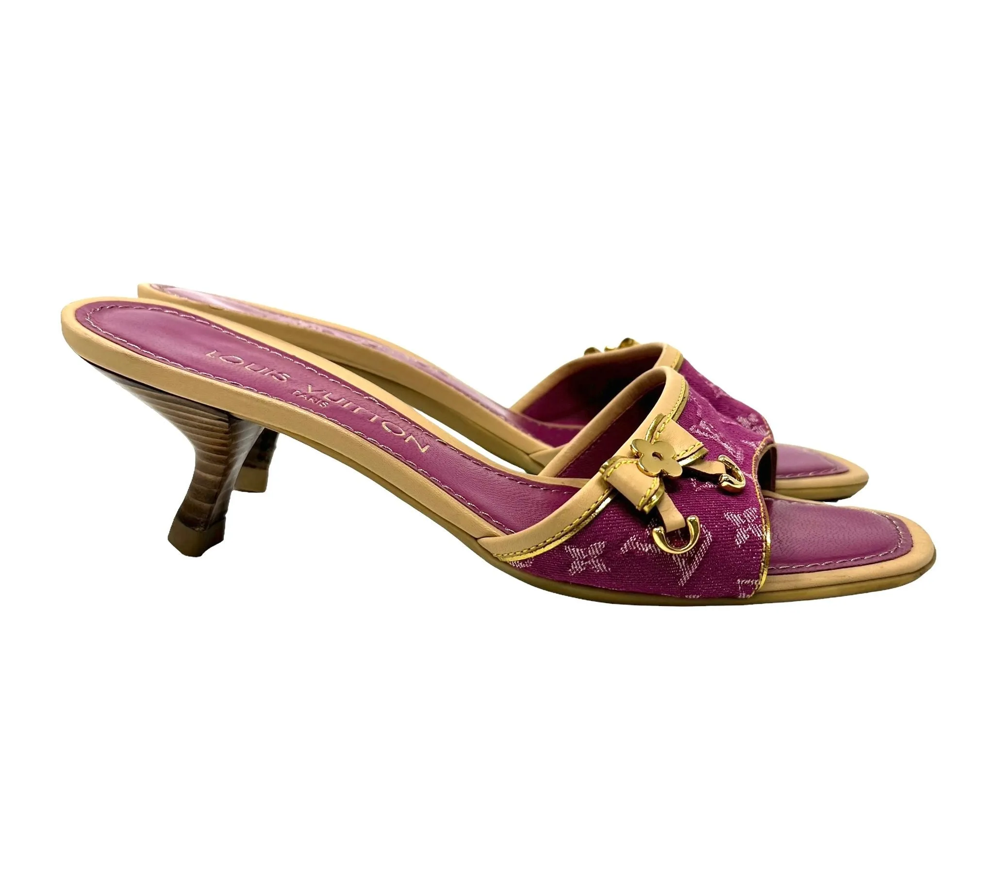 Louis Vuitton Pink Denim Monogram Kitten Heels