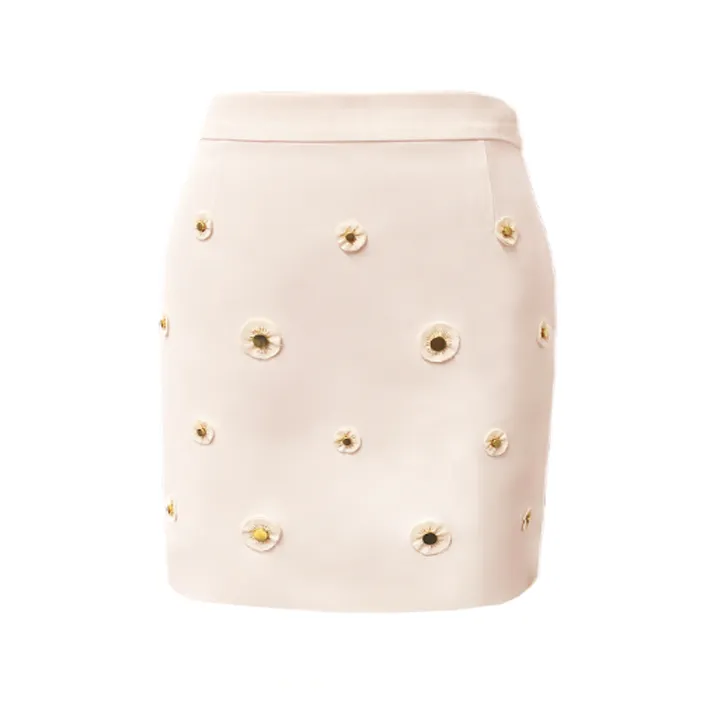 Malak Gold Snap Skirt - Pale Blush