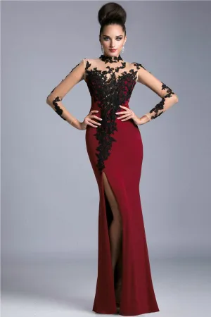 Maroon Black Prom Dresses,Applique Prom Dress,Evening Dress
