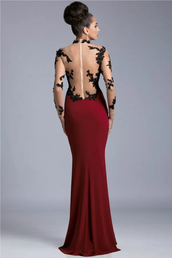 Maroon Black Prom Dresses,Applique Prom Dress,Evening Dress