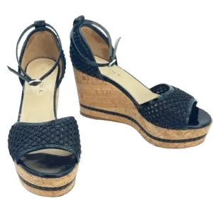 Marvin K Italian Black Wedge Heels ‘Bianca’ Mesh Cork High Heel Sandals | Size 8