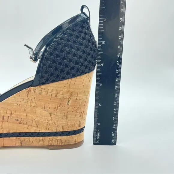 Marvin K Italian Black Wedge Heels ‘Bianca’ Mesh Cork High Heel Sandals | Size 8
