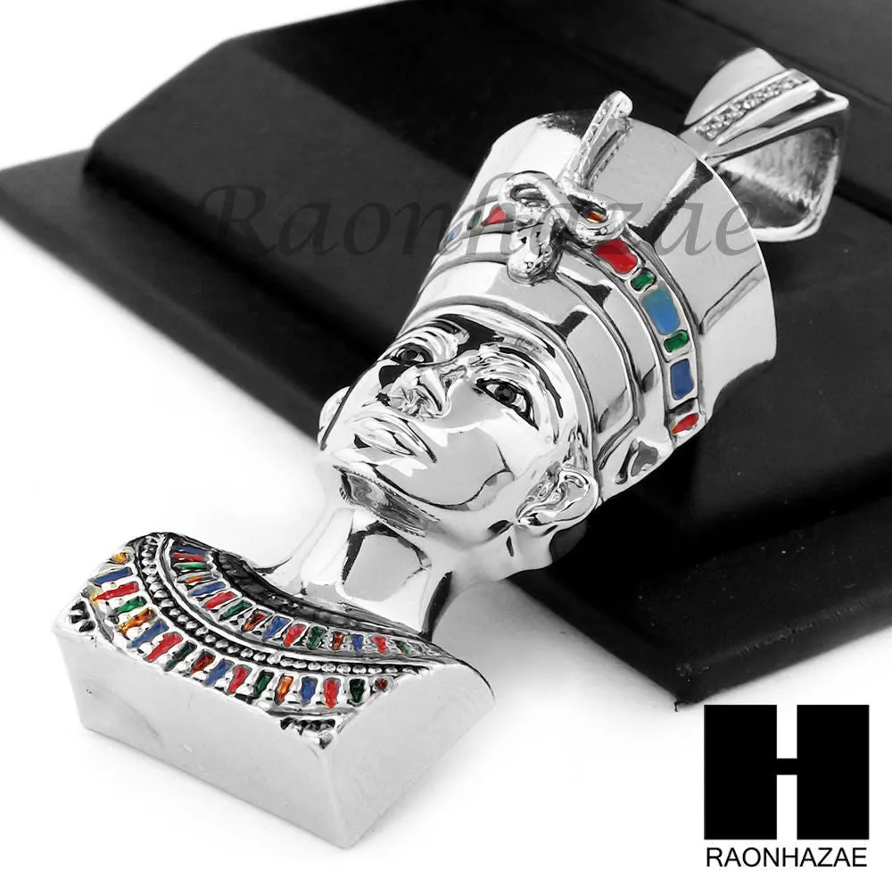 Nefertiti Pendant 16" Choker 18" Tennis 30" Miami Cuban Chain Set 18S