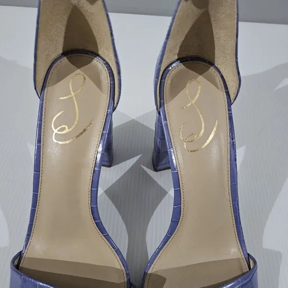 NEW Sam Edelman Yaro Block Heel Sandal Dusty Violet Croc Embossed Leather 8.5