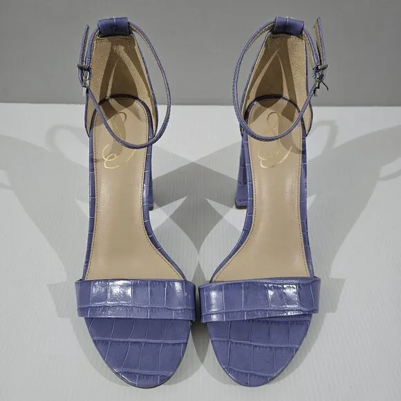 NEW Sam Edelman Yaro Block Heel Sandal Dusty Violet Croc Embossed Leather 8.5