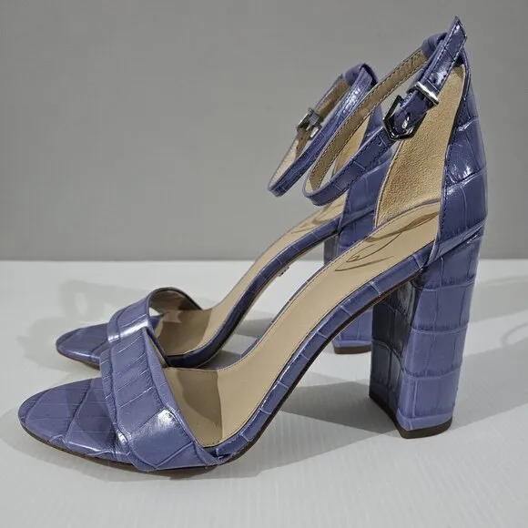 NEW Sam Edelman Yaro Block Heel Sandal Dusty Violet Croc Embossed Leather 8.5