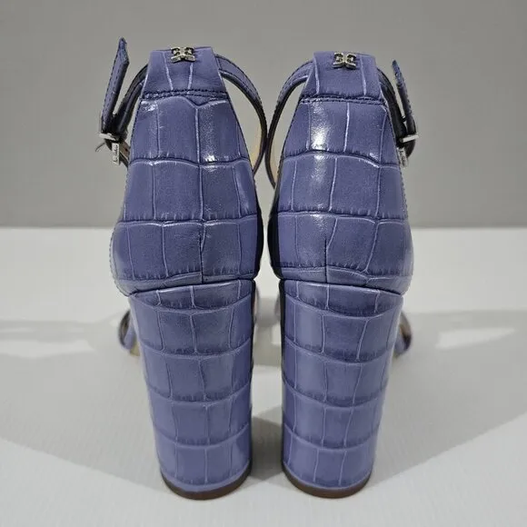 NEW Sam Edelman Yaro Block Heel Sandal Dusty Violet Croc Embossed Leather 8.5