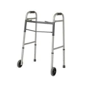 NIB! Guardian Two-Button Folding Walker with 5" Wheels, Perfect for recovery and everyday safety, this folding walker comes equipped with hand grips and non-marking tires.
