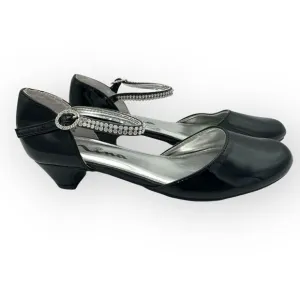 Nina Girls Cera Patent Leather Rhinestone Strap D'Orsay Heels Shoes Black Sz 3M