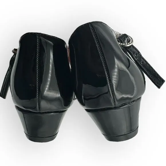 Nina Girls Cera Patent Leather Rhinestone Strap D'Orsay Heels Shoes Black Sz 3M