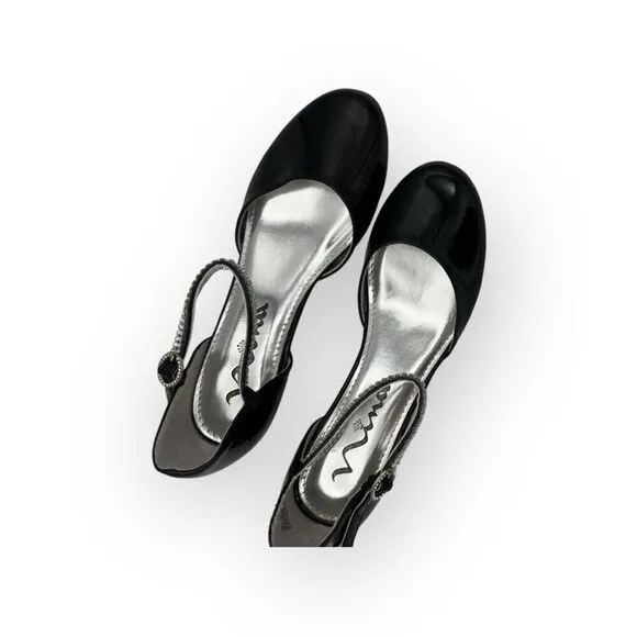 Nina Girls Cera Patent Leather Rhinestone Strap D'Orsay Heels Shoes Black Sz 3M