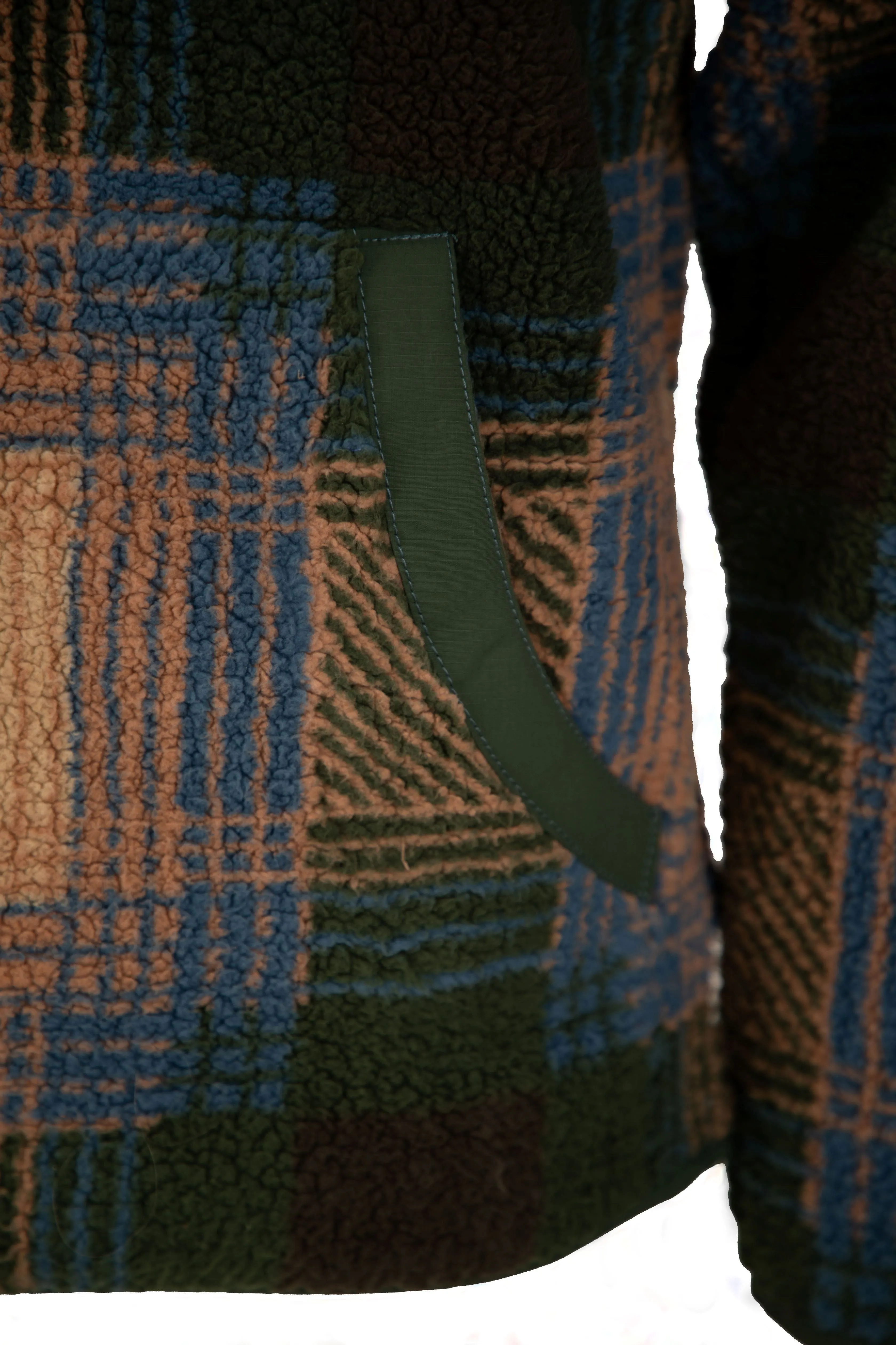 Ombre Plaid Zip Mock Sherpa Fleece