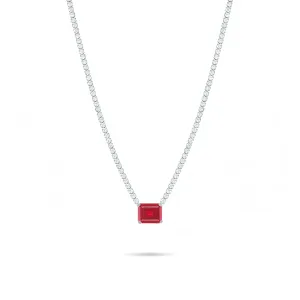 One Big Rectangle Tennis Choker - Silver Ruby CZ And White
