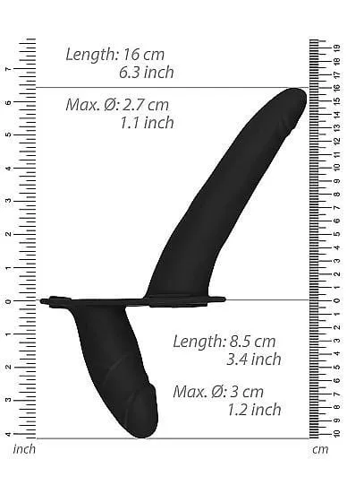 Ouch! Double Vibrating Silicone Strap-On - Adjustable - Black - Shots