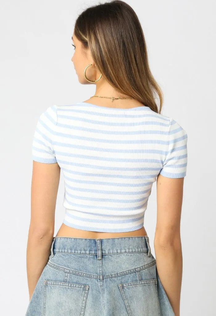 Poppy Knit Tee-Sky Blue
