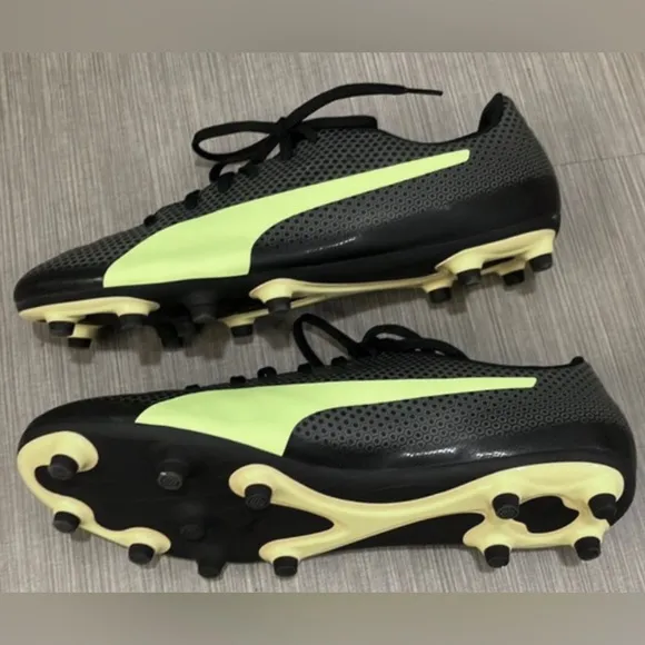 Puma Men's Spirit FG Firm Ground Soccer Cleats Shoe Black/Grey/Yellow Size 11.5