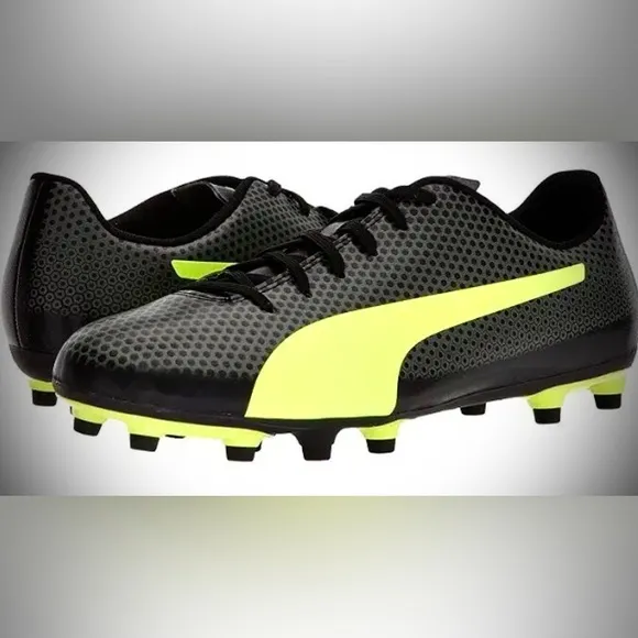 Puma Men's Spirit FG Firm Ground Soccer Cleats Shoe Black/Grey/Yellow Size 11.5
