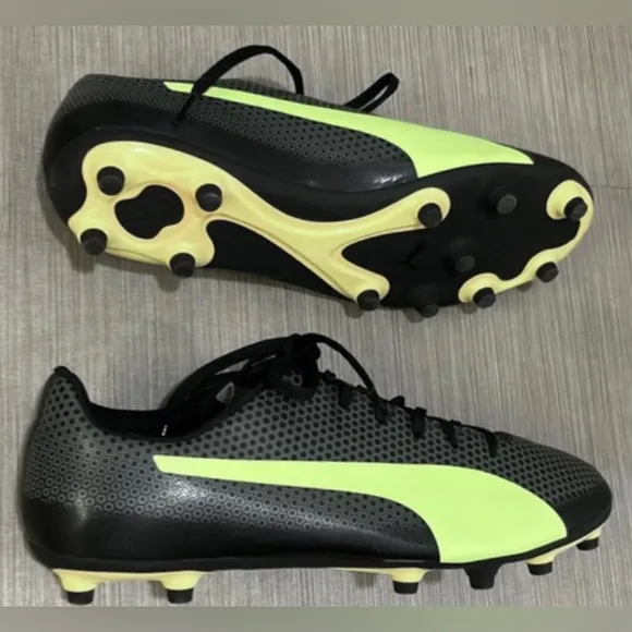 Puma Men's Spirit FG Firm Ground Soccer Cleats Shoe Black/Grey/Yellow Size 11.5