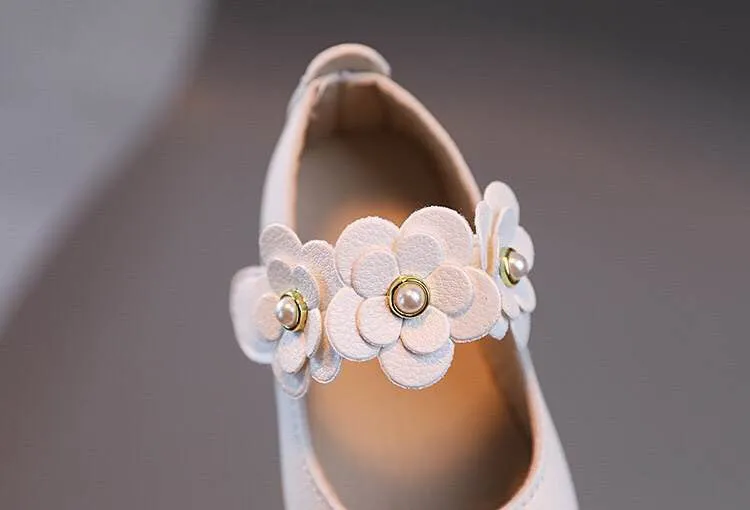 "Belle" - Flower & Pearl Girl's Shoes in White