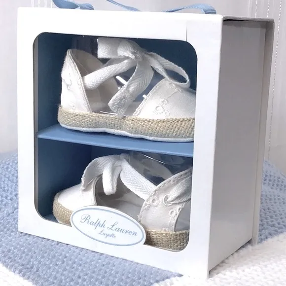 Ralph Lauren Layette White Eyelet Espadrille Shoes