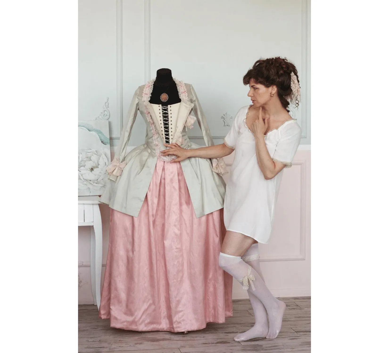 Rococo Marie Antoinette pink silk dress