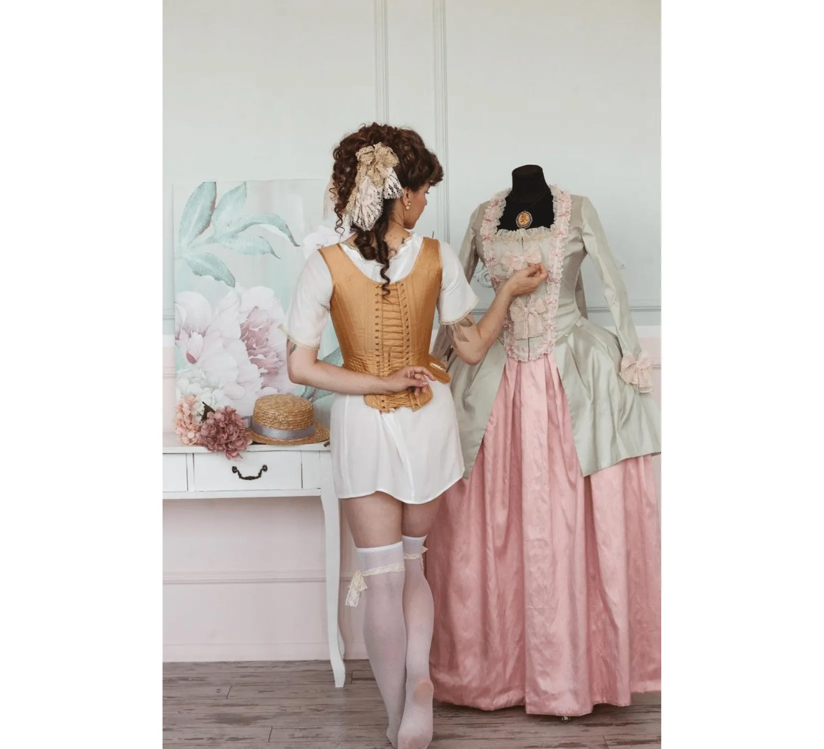Rococo Marie Antoinette pink silk dress