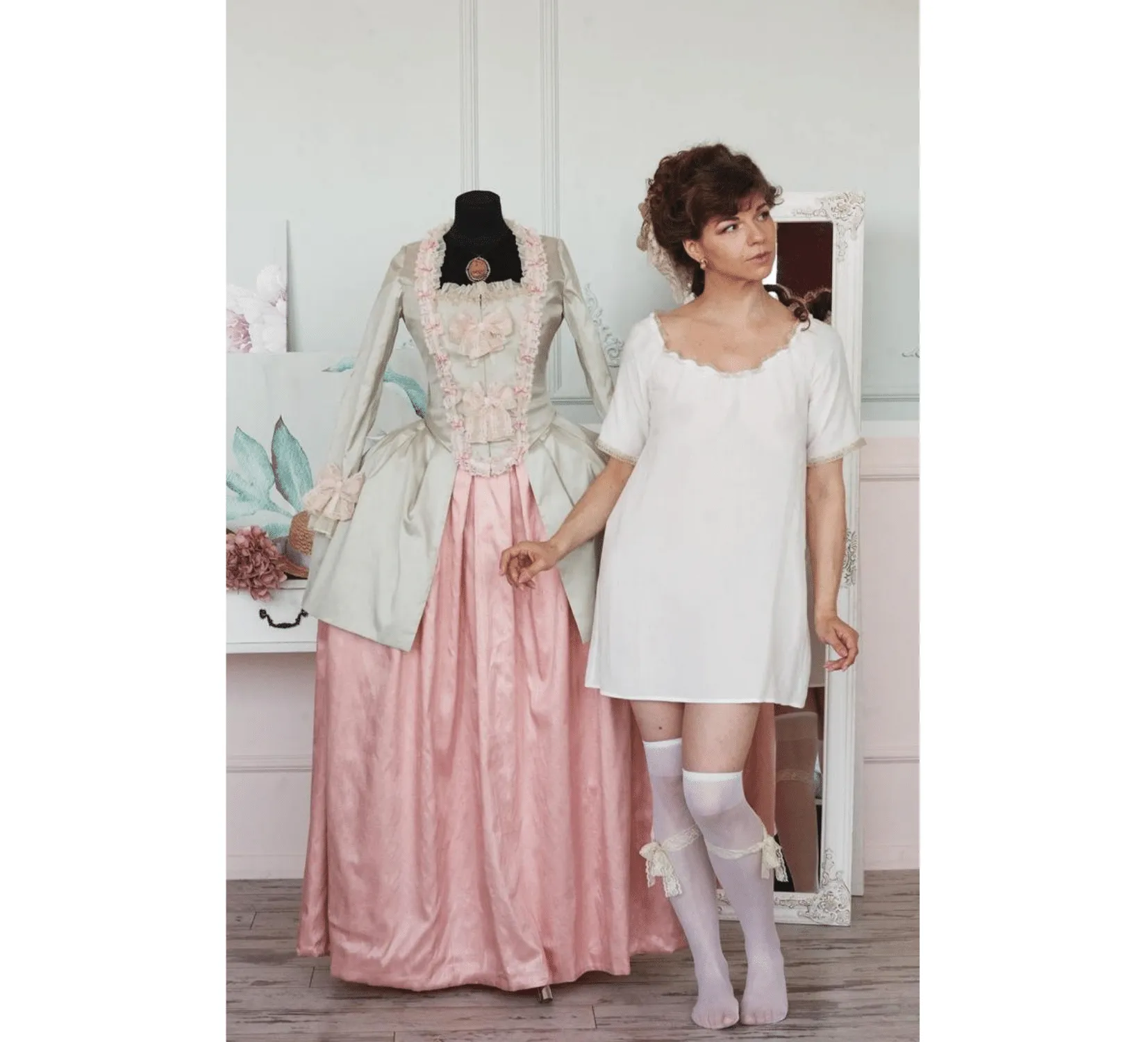 Rococo Marie Antoinette pink silk dress
