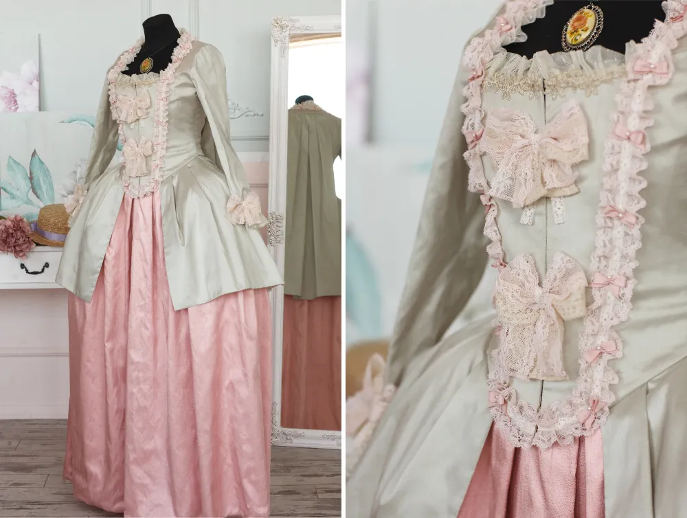 Rococo Marie Antoinette pink silk dress