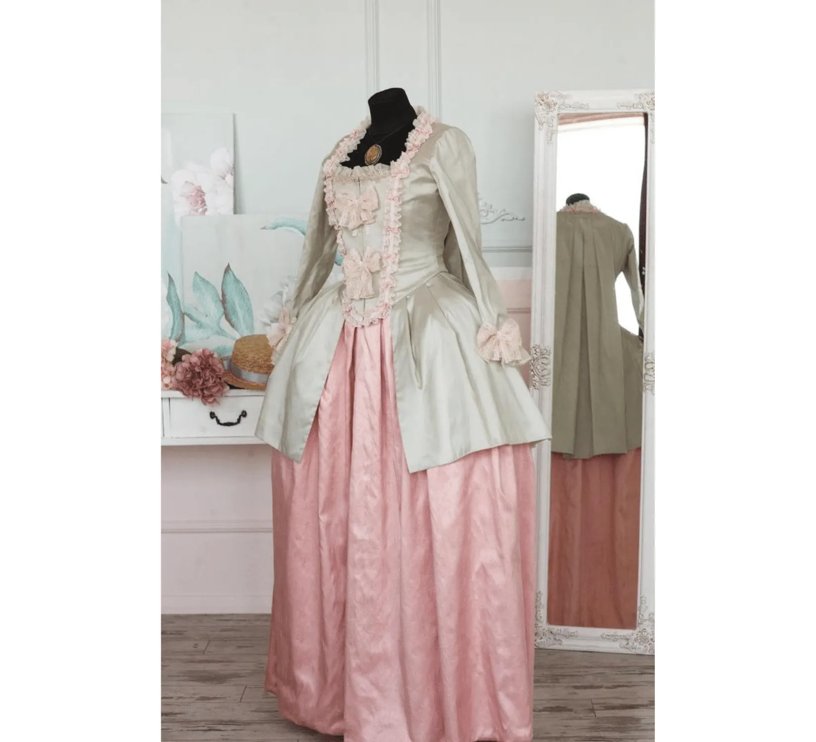 Rococo Marie Antoinette pink silk dress