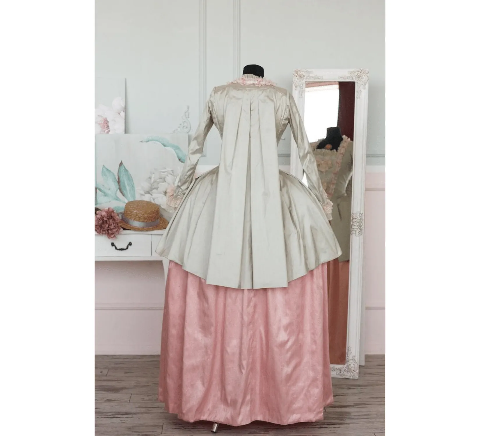 Rococo Marie Antoinette pink silk dress