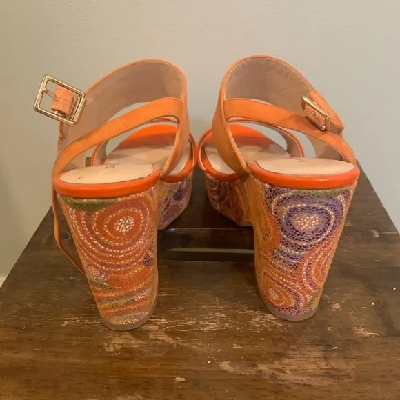 Sacha London orange wedge sandals, size 6