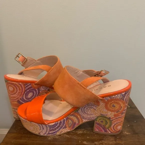 Sacha London orange wedge sandals, size 6
