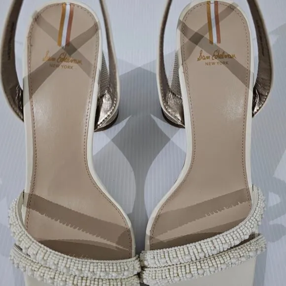 Sam Edelman Kia Beads Block Heel Strappy Sandal Modern Ivory Size 10.5