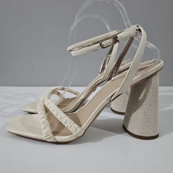 Sam Edelman Kia Beads Block Heel Strappy Sandal Modern Ivory Size 10.5