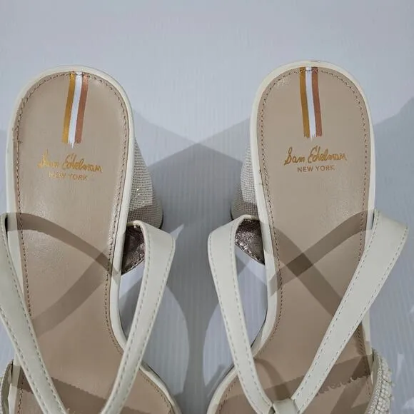 Sam Edelman Kia Beads Block Heel Strappy Sandal Modern Ivory Size 10.5