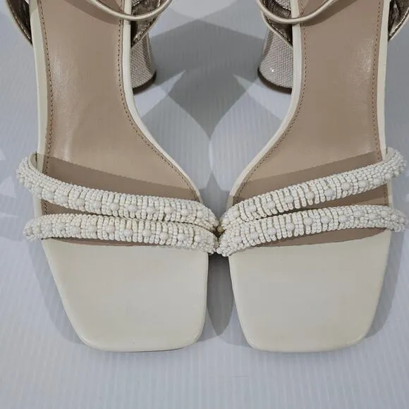 Sam Edelman Kia Beads Block Heel Strappy Sandal Modern Ivory Size 10.5