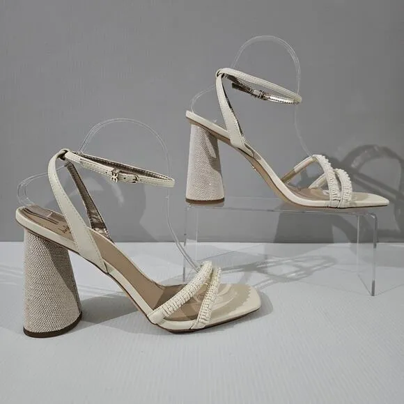 Sam Edelman Kia Beads Block Heel Strappy Sandal Modern Ivory Size 10.5