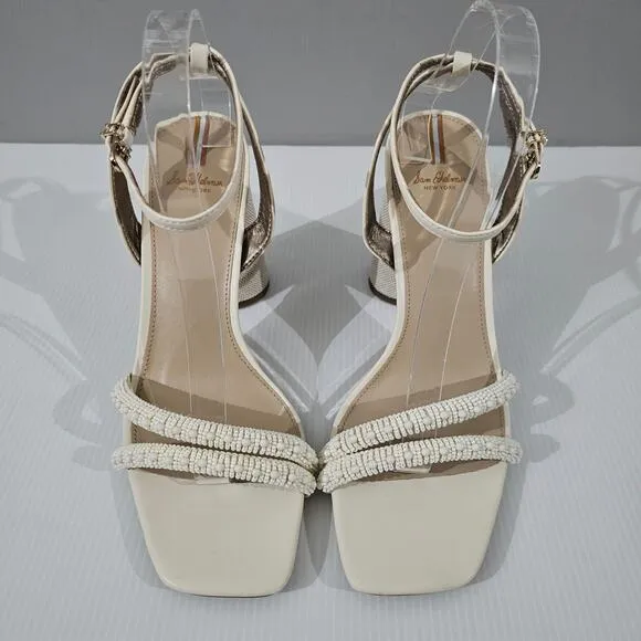 Sam Edelman Kia Beads Block Heel Strappy Sandal Modern Ivory Size 10.5