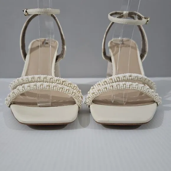 Sam Edelman Kia Beads Block Heel Strappy Sandal Modern Ivory Size 10.5