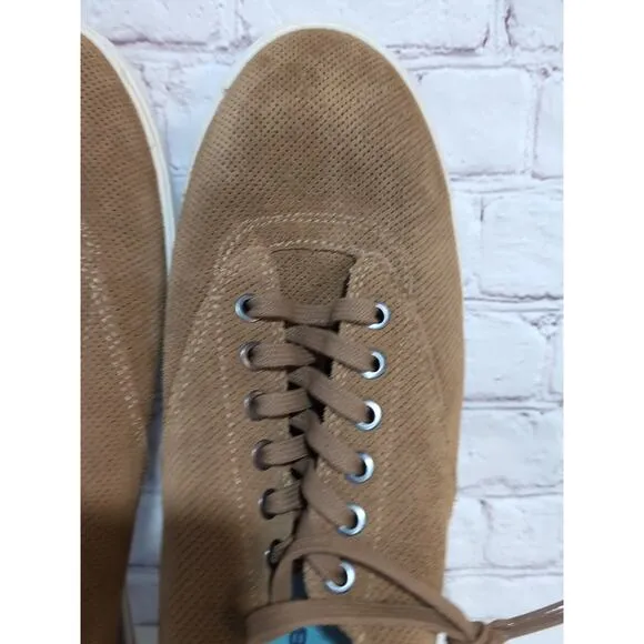 Seavees Hermosa Plimsoll Varsity Men's Casual Sneaker Sz 13 Tan Perforated Suede