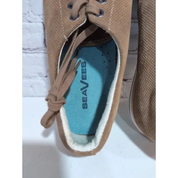 Seavees Hermosa Plimsoll Varsity Men's Casual Sneaker Sz 13 Tan Perforated Suede