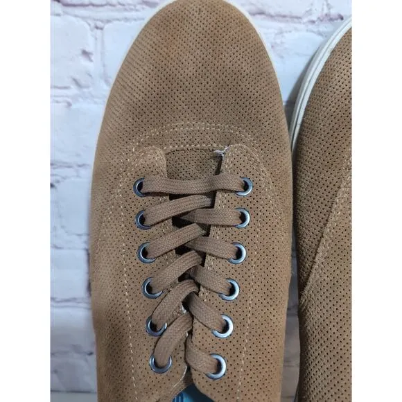 Seavees Hermosa Plimsoll Varsity Men's Casual Sneaker Sz 13 Tan Perforated Suede