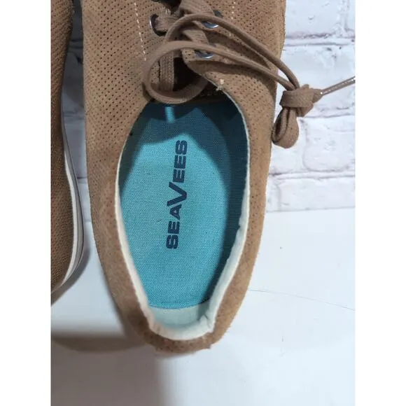 Seavees Hermosa Plimsoll Varsity Men's Casual Sneaker Sz 13 Tan Perforated Suede