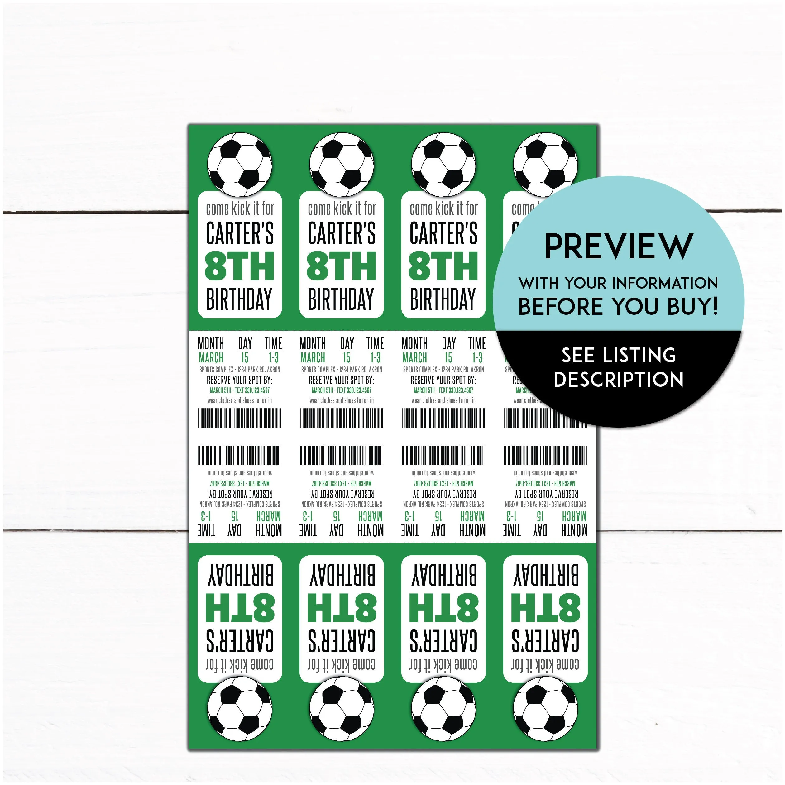 Soccer Birthday Party Ticket Invitation - Kids Soccer Printable Invite - Soccer Invitation - Soccer theme party - Automatic Download