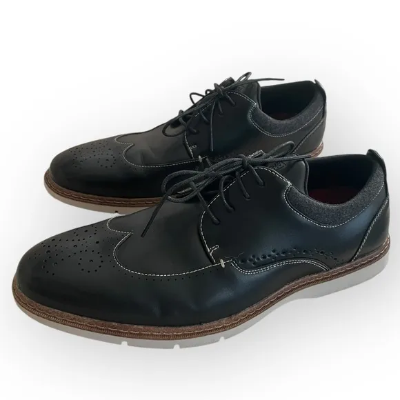 Stacy Adams Synergy Wingtip Oxford men’s leather upper shoes black size 11