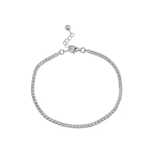 Sterling Silver Rhodium Plated (2mm) CZ Tennis Ankle Bracelet